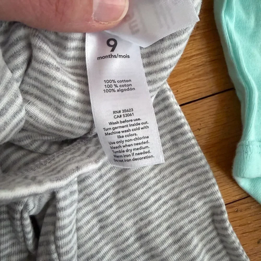 Carter's White Hooded Cardigan, Teal Bodysuit & Gray Stripe Pants Set size 9m